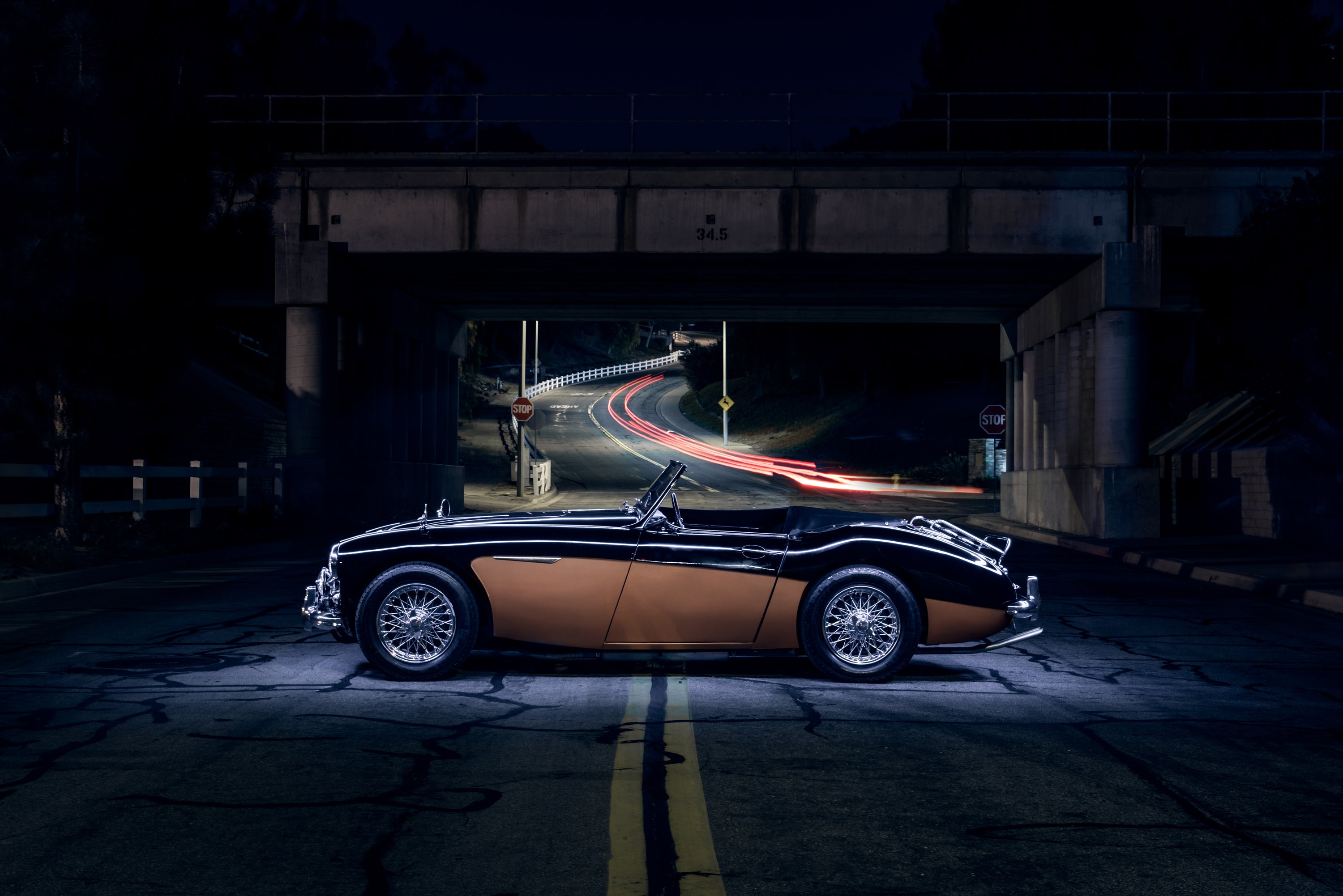 1962 Austin Healey 3000 Side Profile Train Tracks FINE ART PRINT