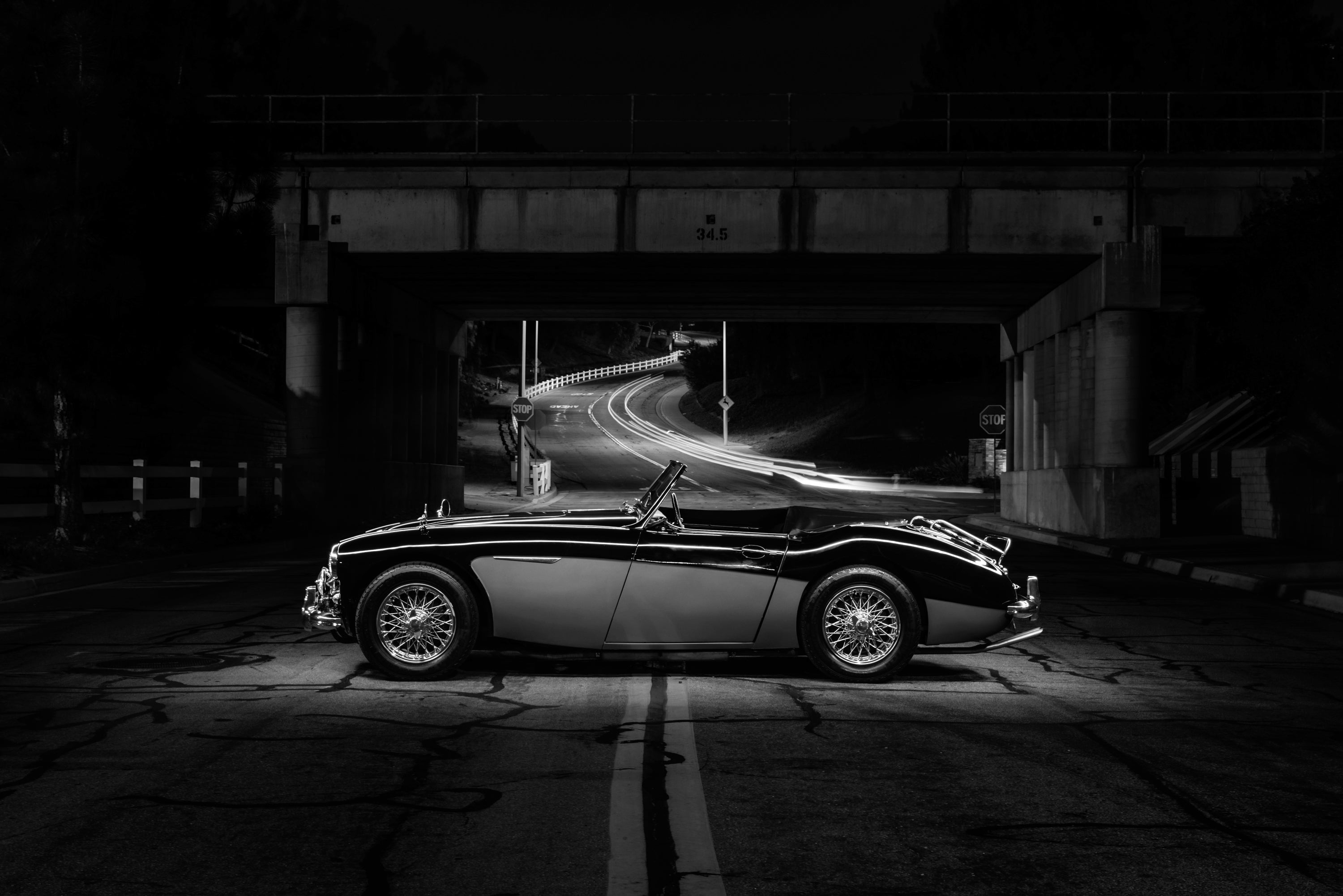 1962 Austin Healey 3000 Side Profile Train Tracks FINE ART PRINT