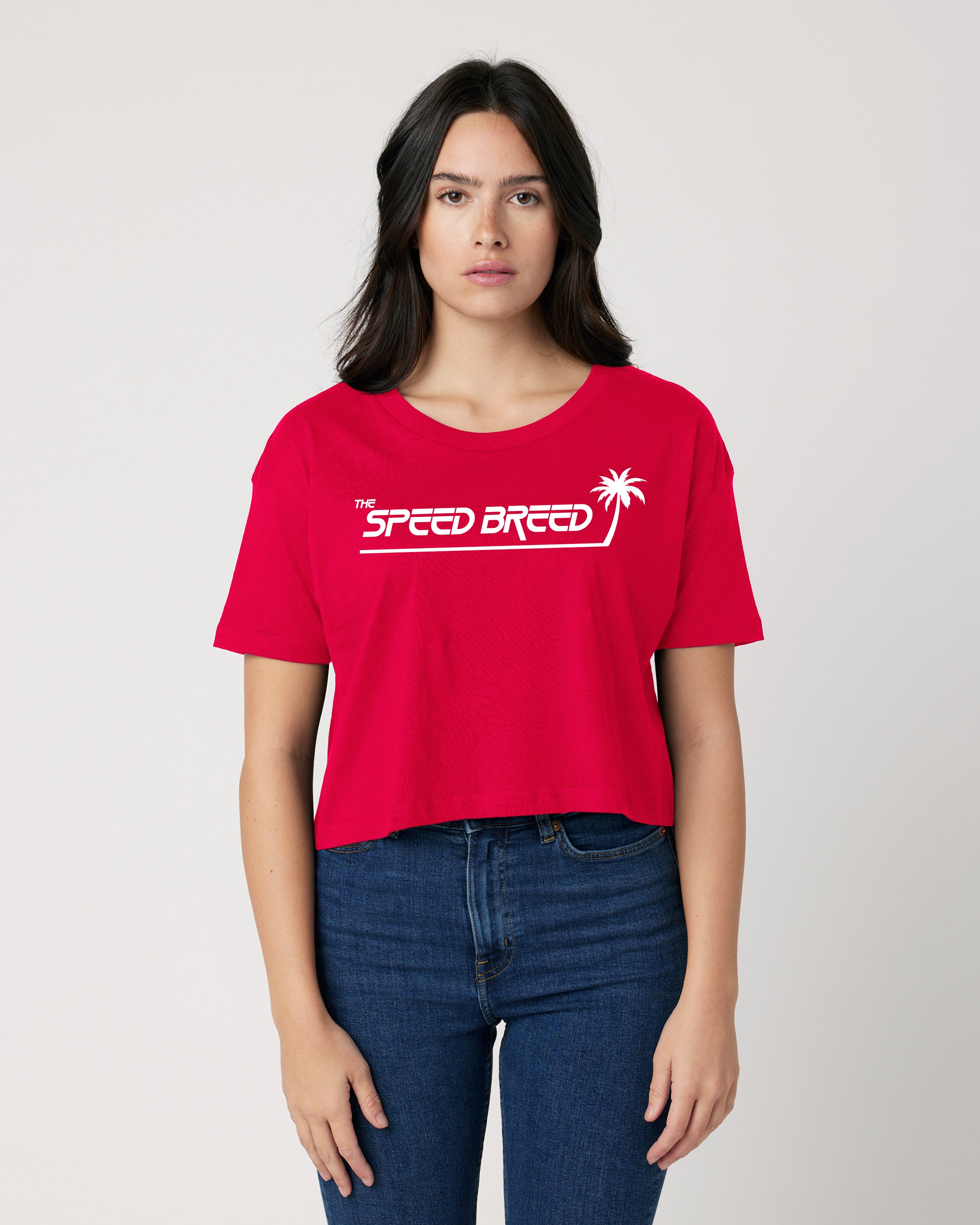 PALM TREE SPEED BREED WOMENS CROP TOP TEE (Team Red)