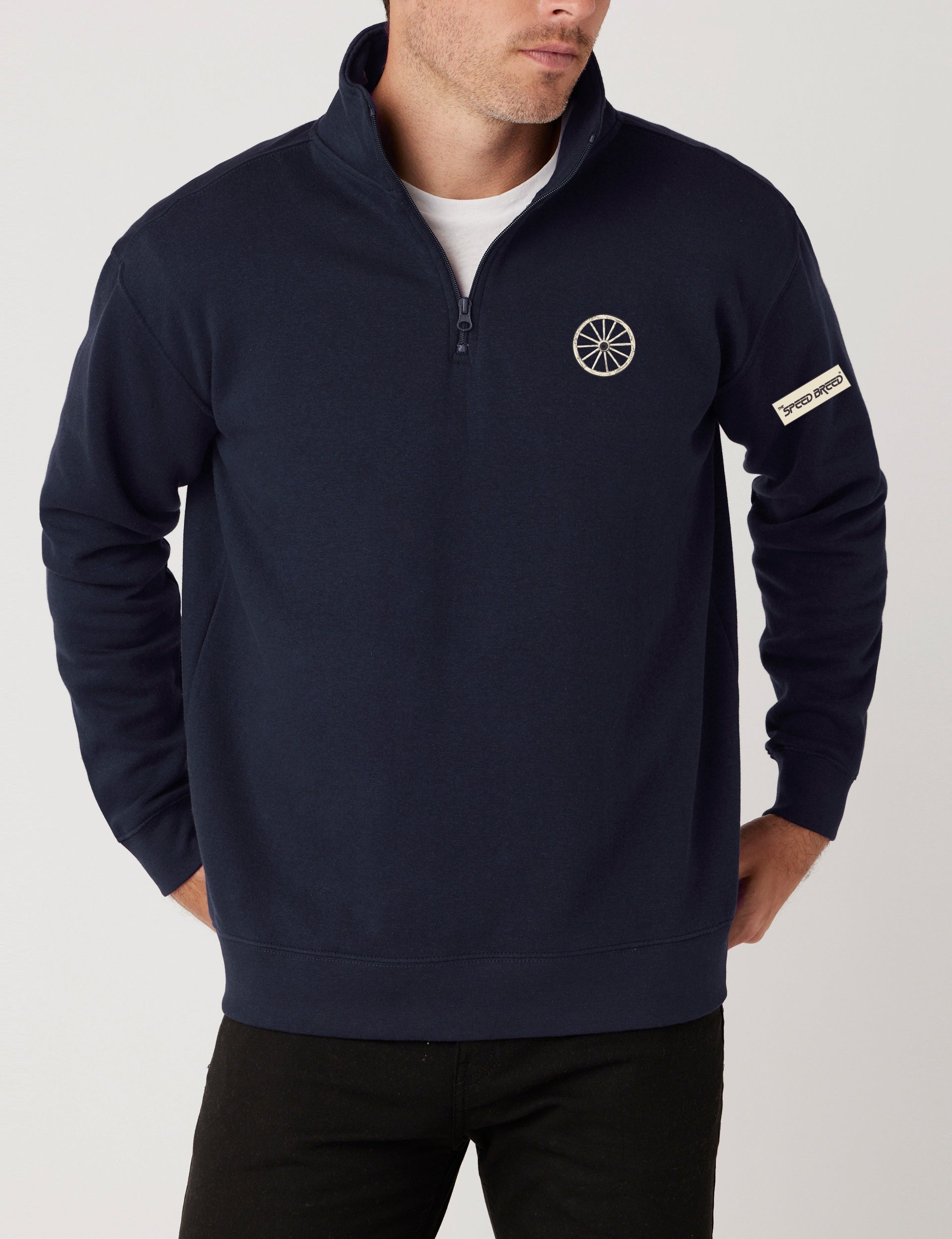 CHARIOTS EMBROIDERED QUARTER ZIP FLEECE PULLOVER (Navy Blazer)