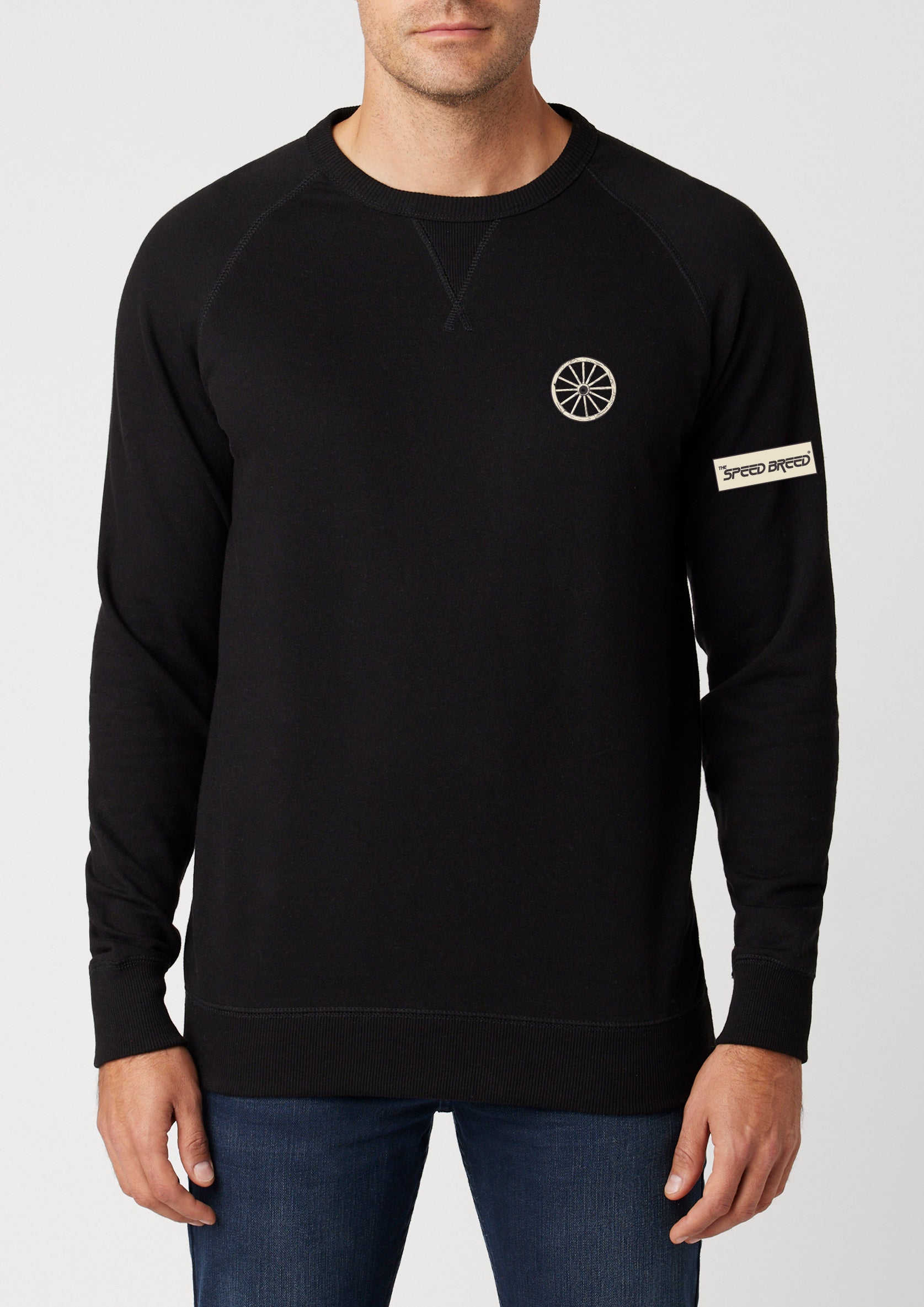 CHARIOTS EMBROIDERED UNISEX FRENCH TERRY CREW NECK SWEATER (Black)