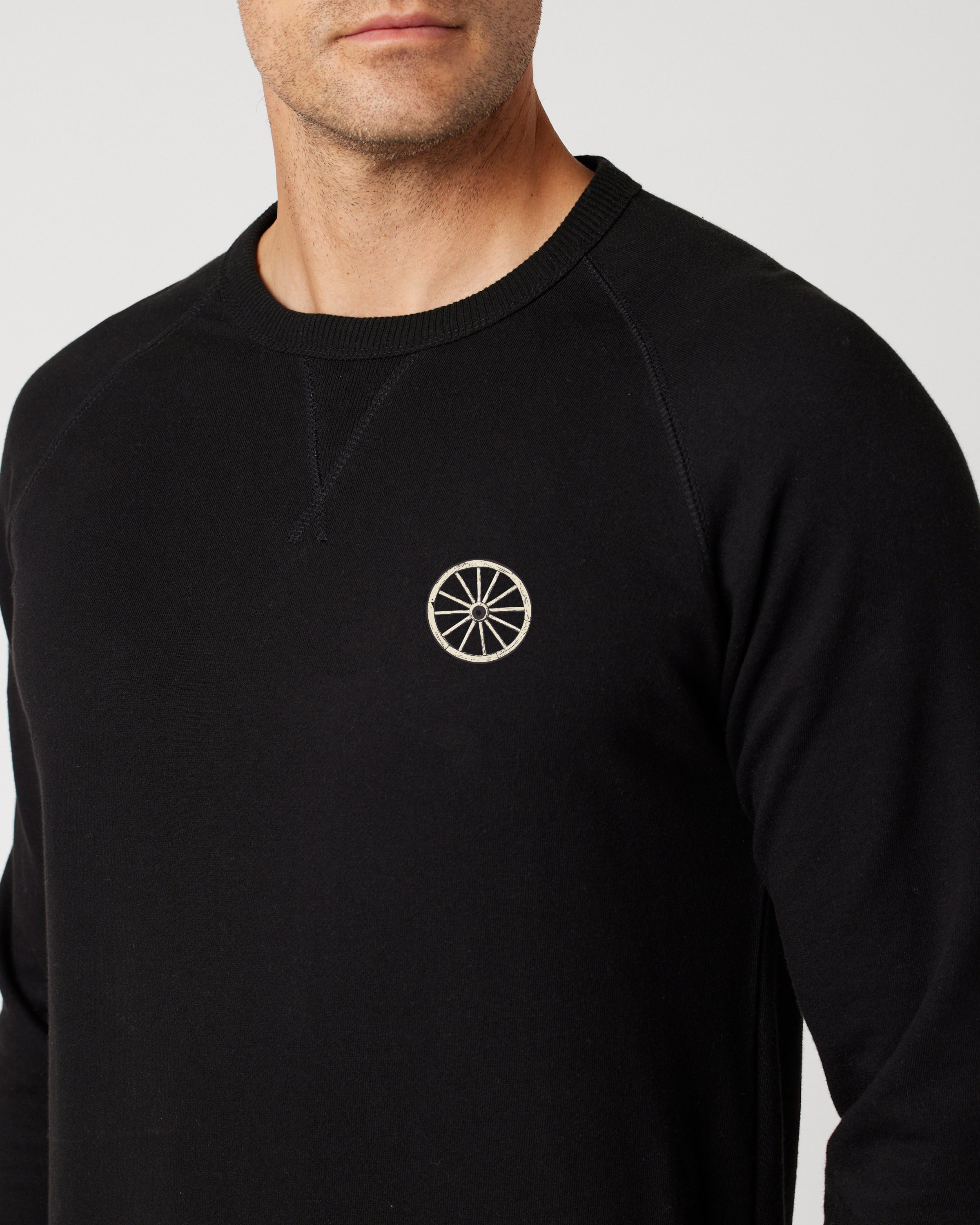 CHARIOTS EMBROIDERED UNISEX FRENCH TERRY CREW NECK SWEATER (Black)