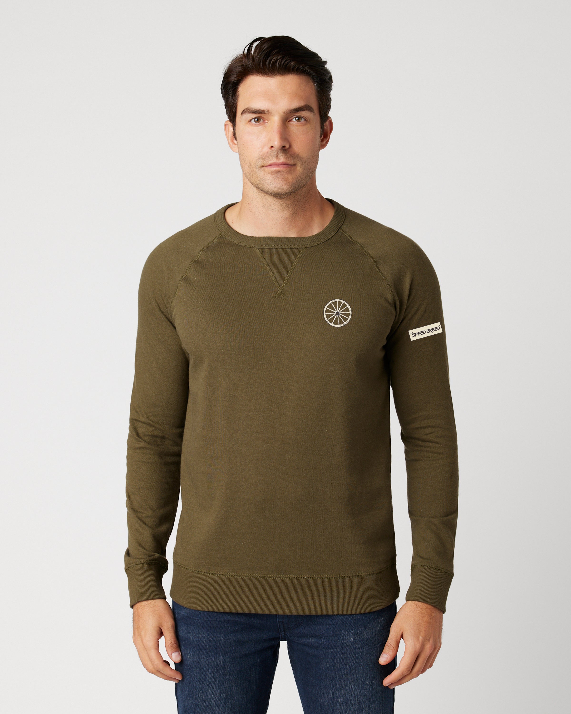 CHARIOTS EMBROIDERED UNISEX FRENCH TERRY CREW NECK SWEATER (Military Green)