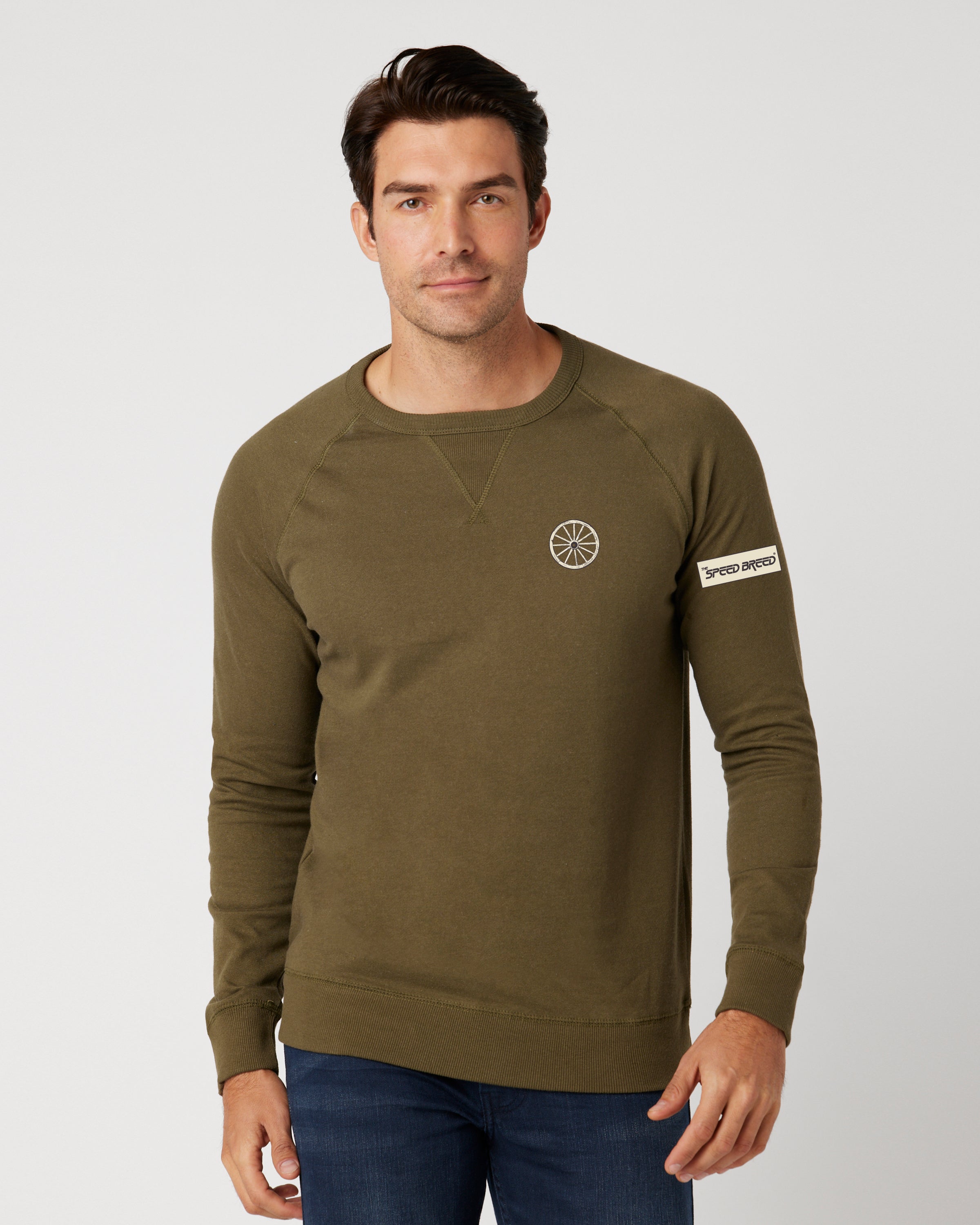 CHARIOTS EMBROIDERED UNISEX FRENCH TERRY CREW NECK SWEATER (Military Green)