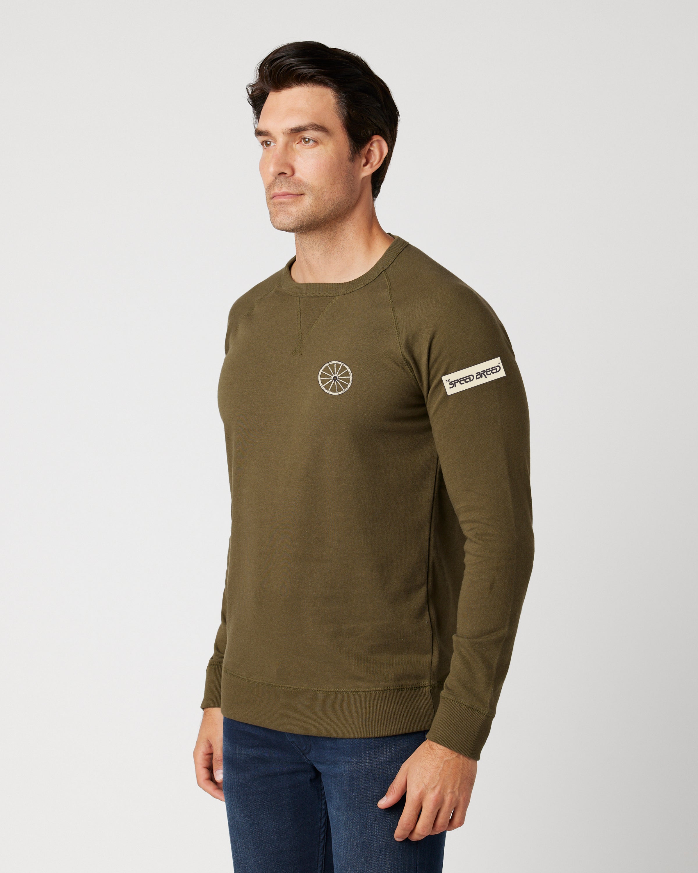 CHARIOTS EMBROIDERED UNISEX FRENCH TERRY CREW NECK SWEATER (Military Green)