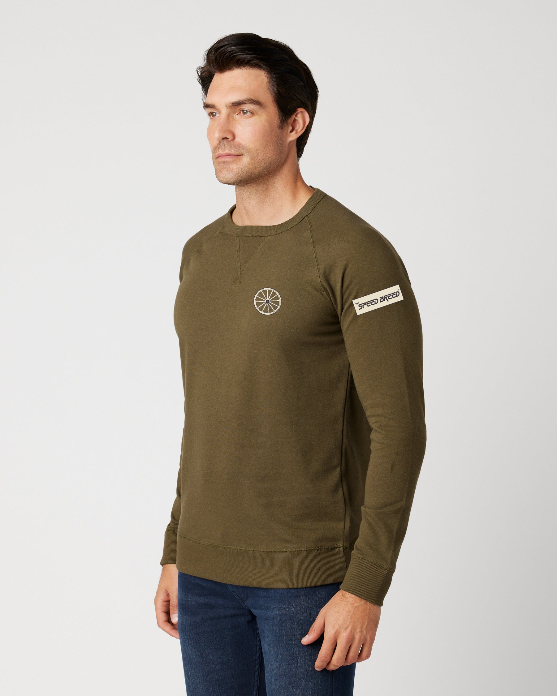 CHARIOTS EMBROIDERED UNISEX FRENCH TERRY CREW NECK SWEATER (Military Green)