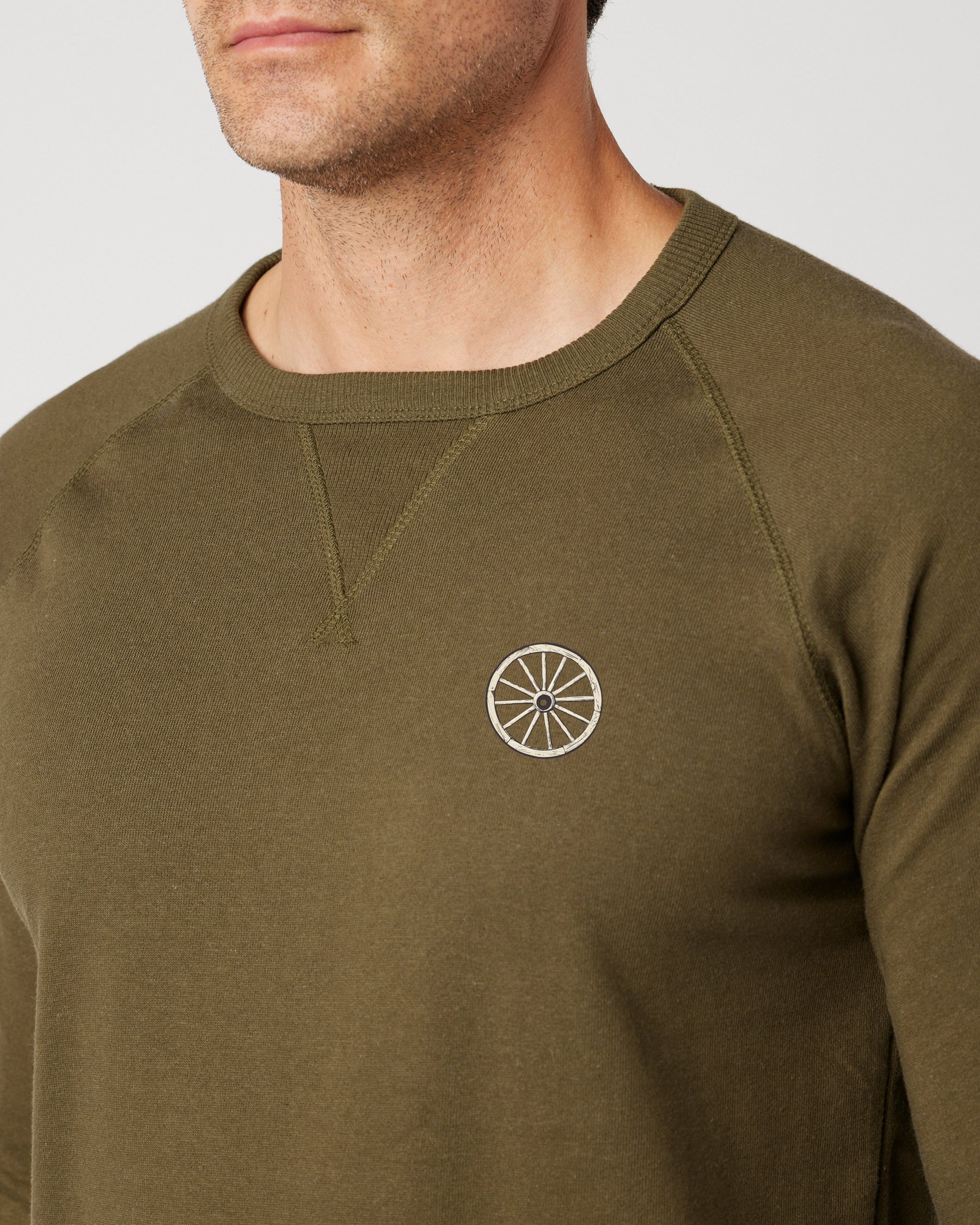 CHARIOTS EMBROIDERED UNISEX FRENCH TERRY CREW NECK SWEATER (Military Green)