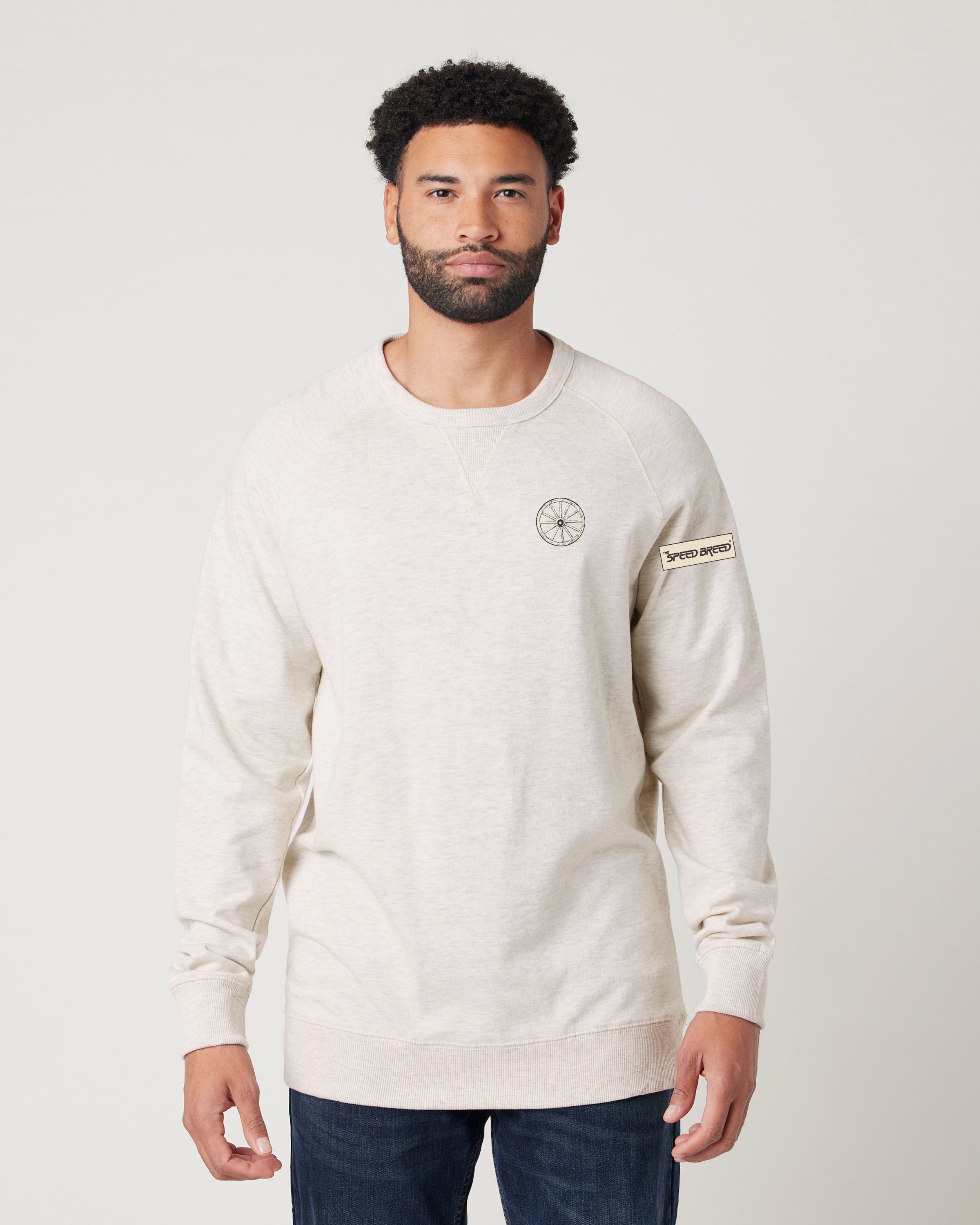 CHARIOTS EMBROIDERED UNISEX FRENCH TERRY CREW NECK SWEATER (Oatmeal Heather)