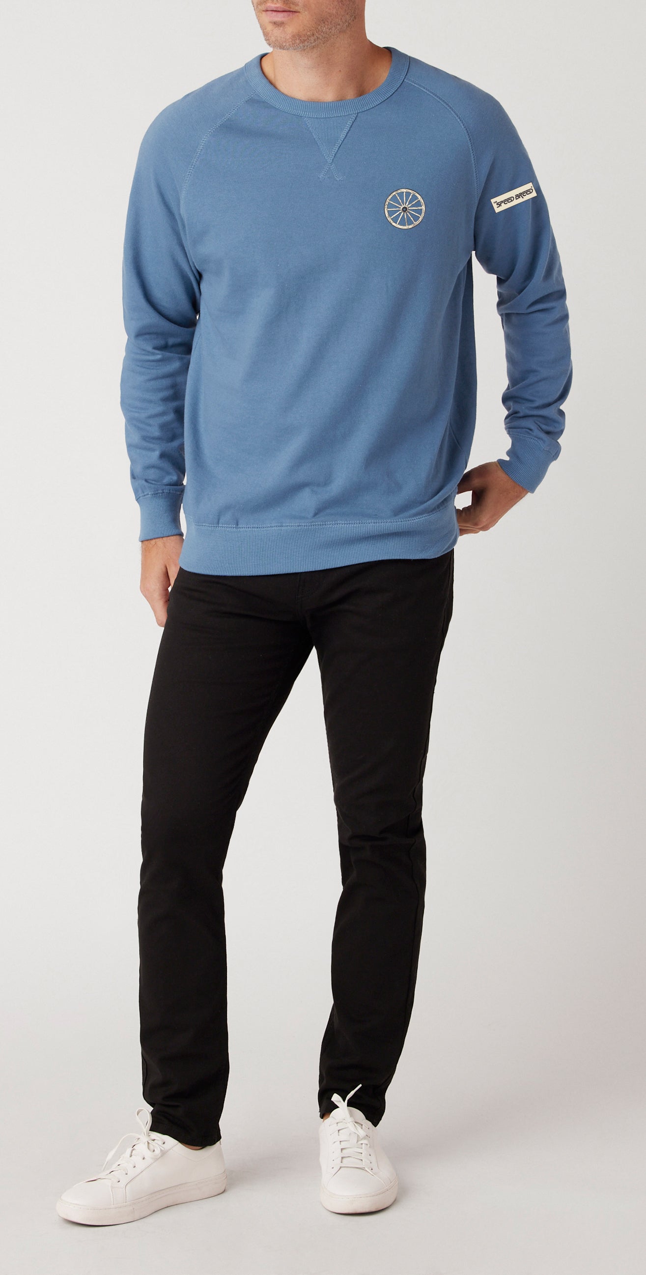 CHARIOTS EMBROIDERED UNISEX FRENCH TERRY CREW NECK SWEATER (Slate Blue)