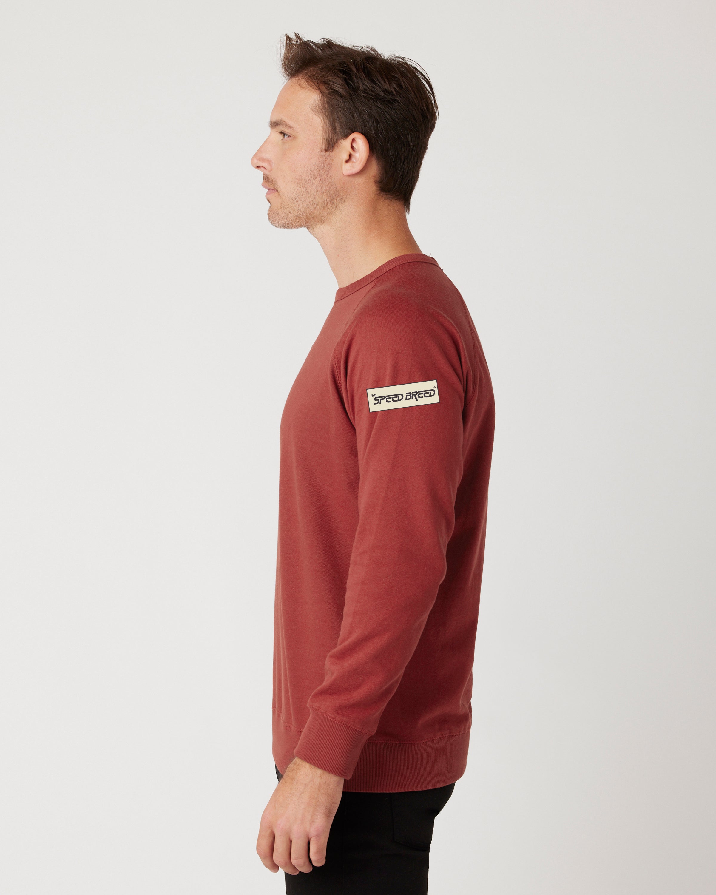 CHARIOTS EMBROIDERED UNISEX FRENCH TERRY CREW NECK SWEATER (Spice Red)
