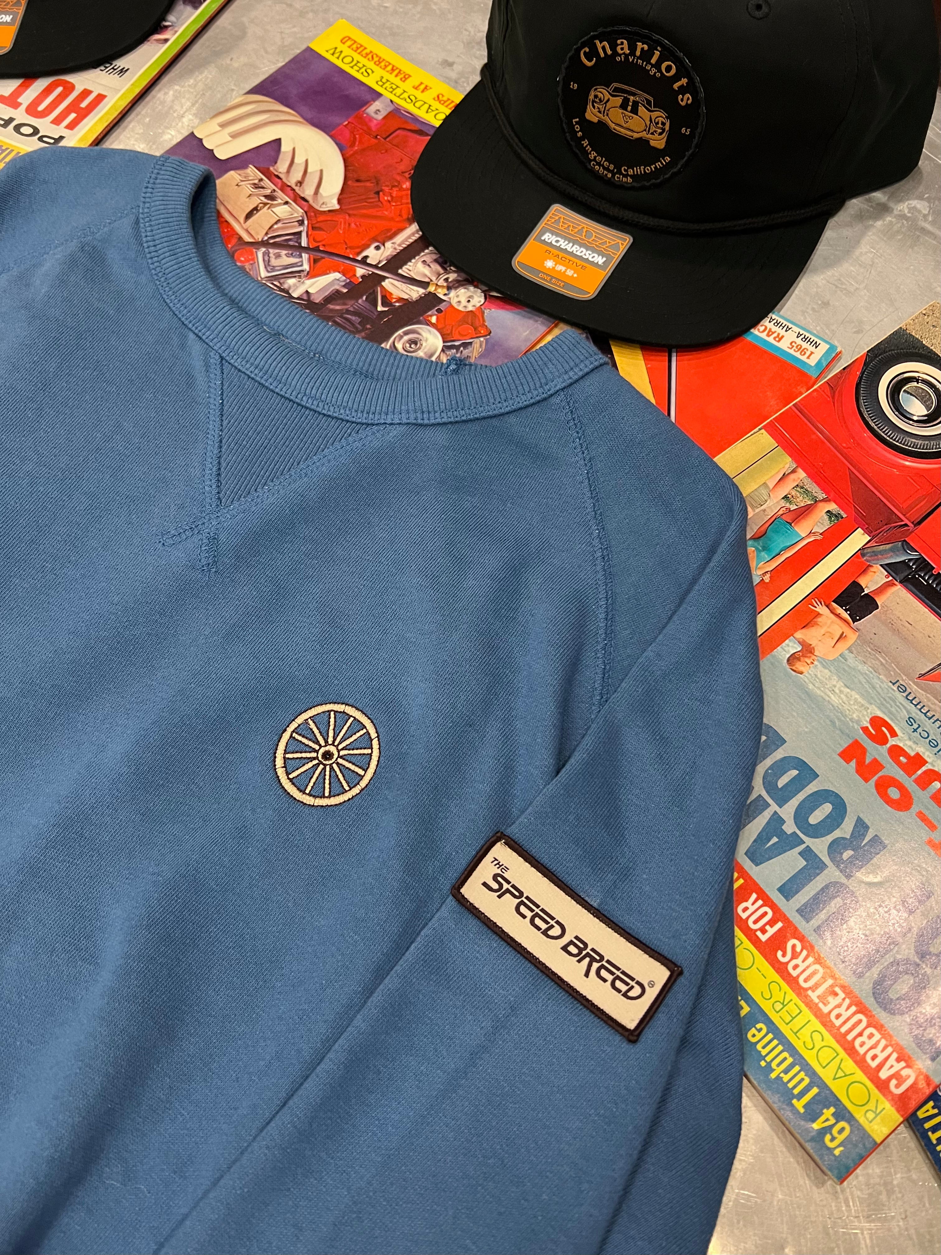 CHARIOTS EMBROIDERED UNISEX FRENCH TERRY CREW NECK SWEATER (Slate Blue)