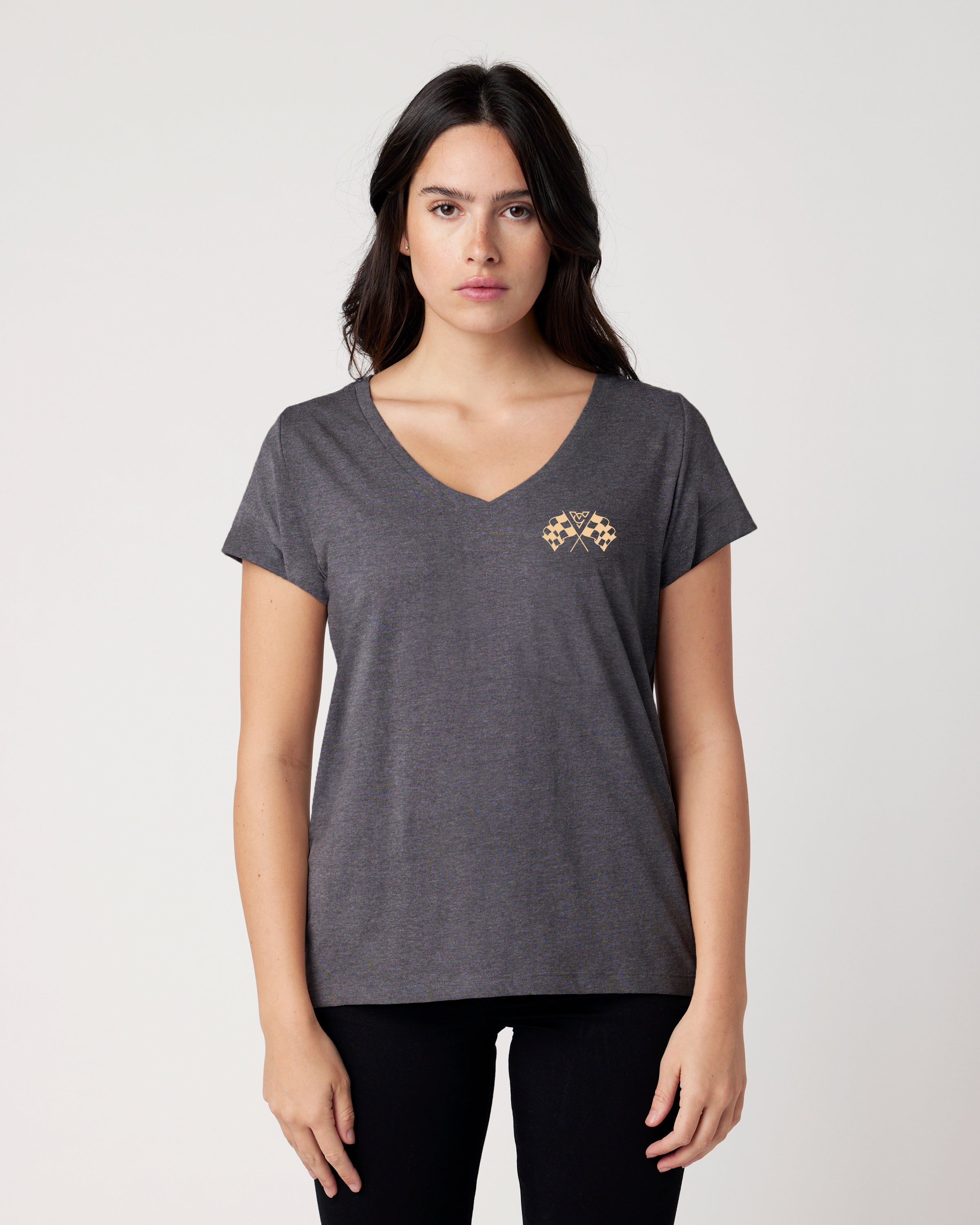 BOWTIE WOMENS V-NECK TEE (Charcoal Heather)