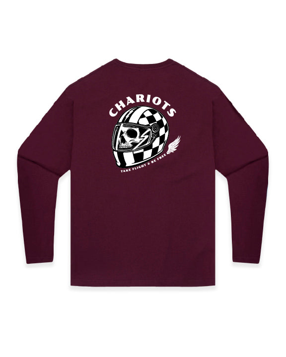 DEATH HELMET LONG SLEEVE TEE (Maroon)