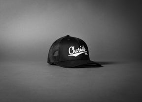 CHARIOTS INC (Black/White Embroidered Premium Trucker Hat)