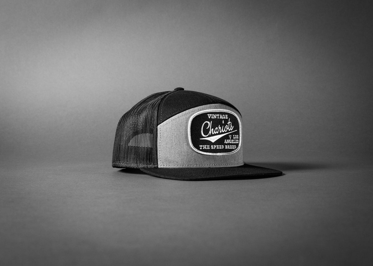 CHARIOTS (Heather Grey/Black Premium 7-Panel Trucker Hat)