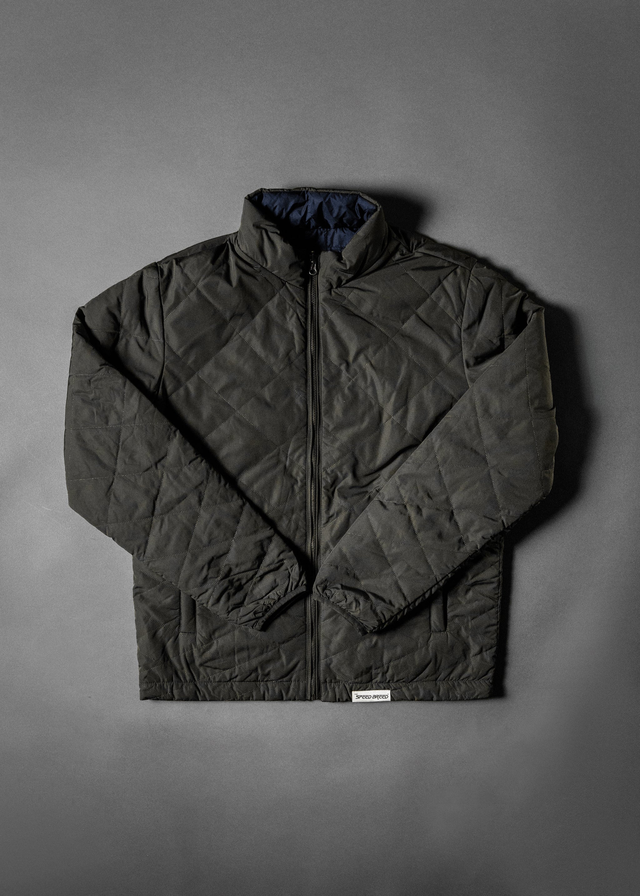 SPEED BREED PREMIUM REVERSIBLE QUILTED PUFFER JACKET (Dark Olive/Navy)