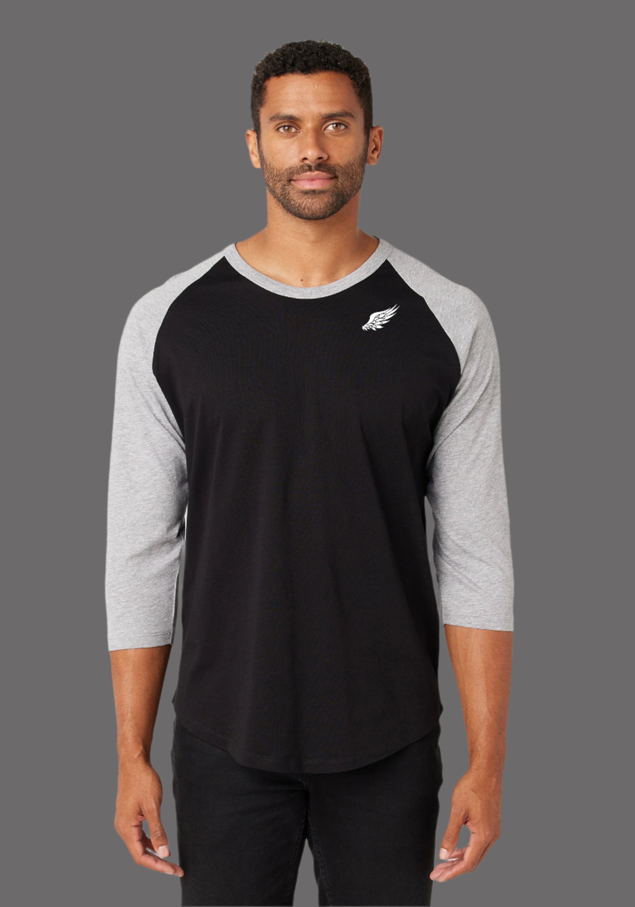 LITTLE BIRD 3/4 SLEEVE BASEBALL TEE (Black/Athletic Heather)