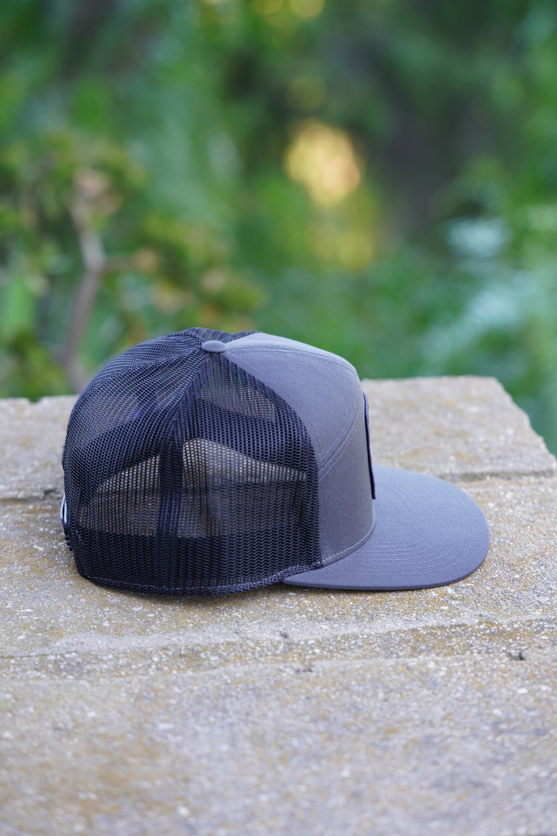 WIDOWMAKER V.2 BLUE (Charcoal/Black Premium 7-Panel Trucker Hat)