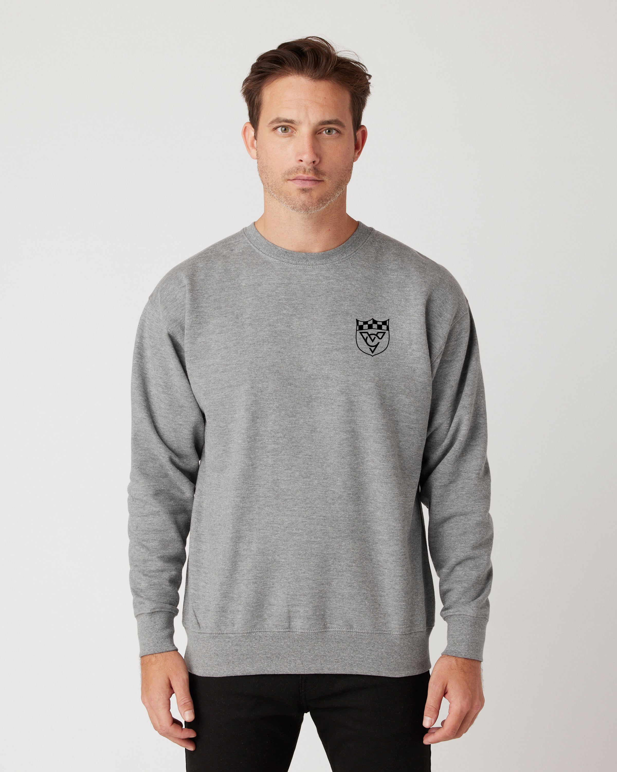 CHECKERED FLAG UNISEX PREMIUM CREW NECK SWEATSHIRT (Carbon Grey)