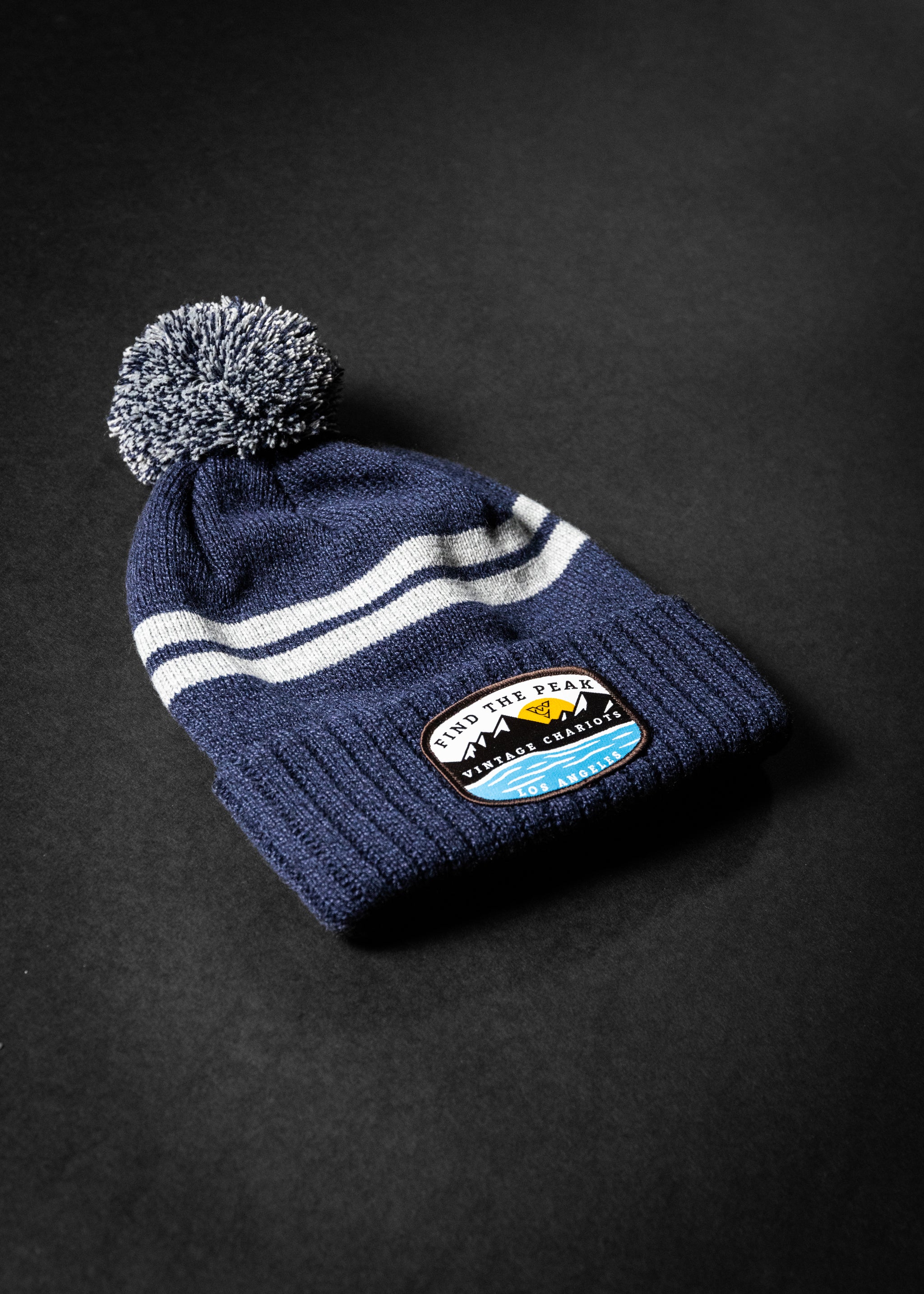 FIND THE PEAK SHORT POM BEANIE (Heather Navy)