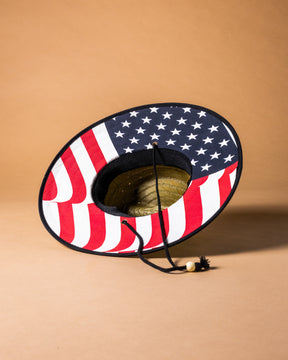 LAKESIDE STRAW HAT (Natural w/ American Flag under bill)