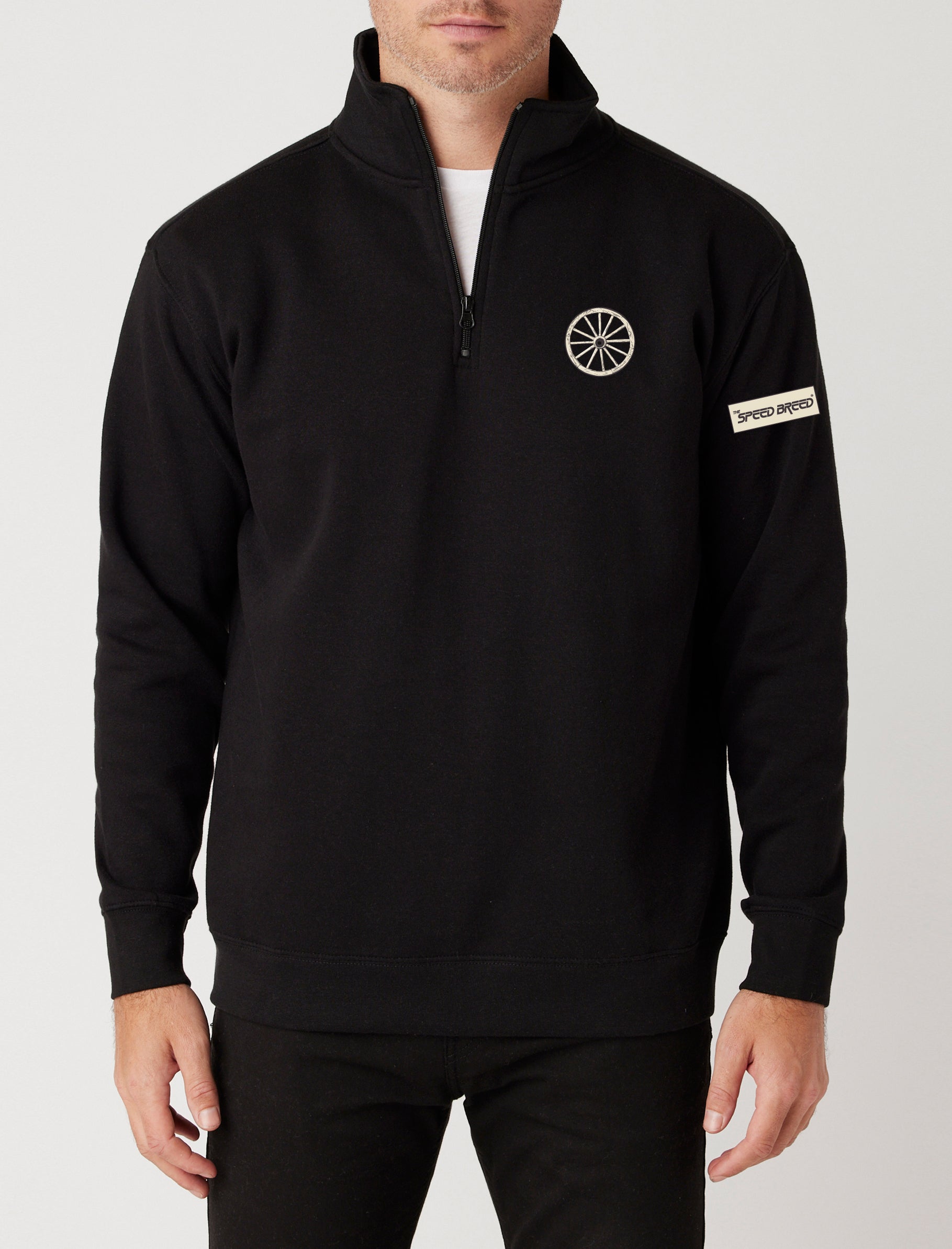 CHARIOTS EMBROIDERED QUARTER ZIP FLEECE PULLOVER (Black)