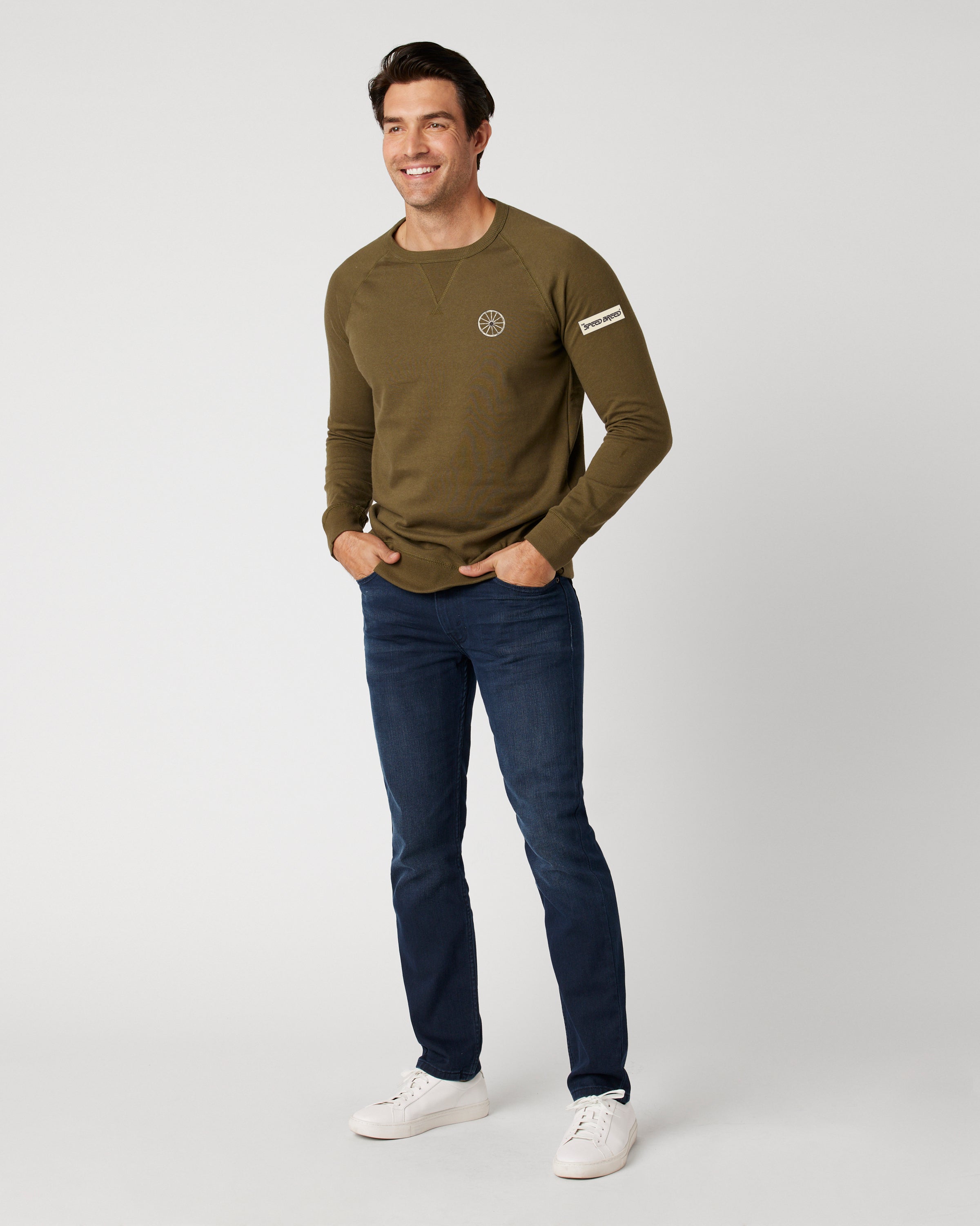 CHARIOTS EMBROIDERED UNISEX FRENCH TERRY CREW NECK SWEATER (Military Green)