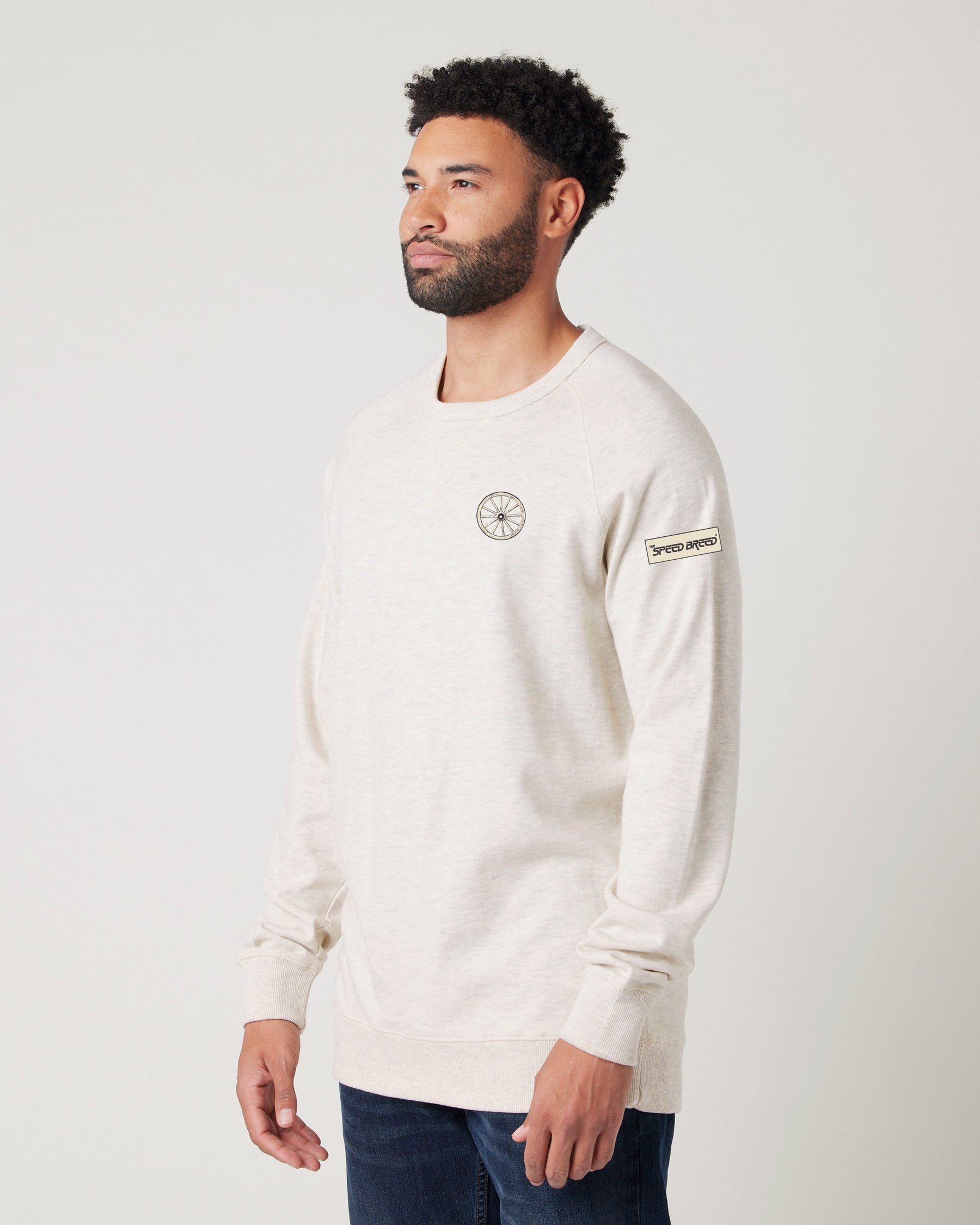 CHARIOTS EMBROIDERED UNISEX FRENCH TERRY CREW NECK SWEATER (Oatmeal Heather)